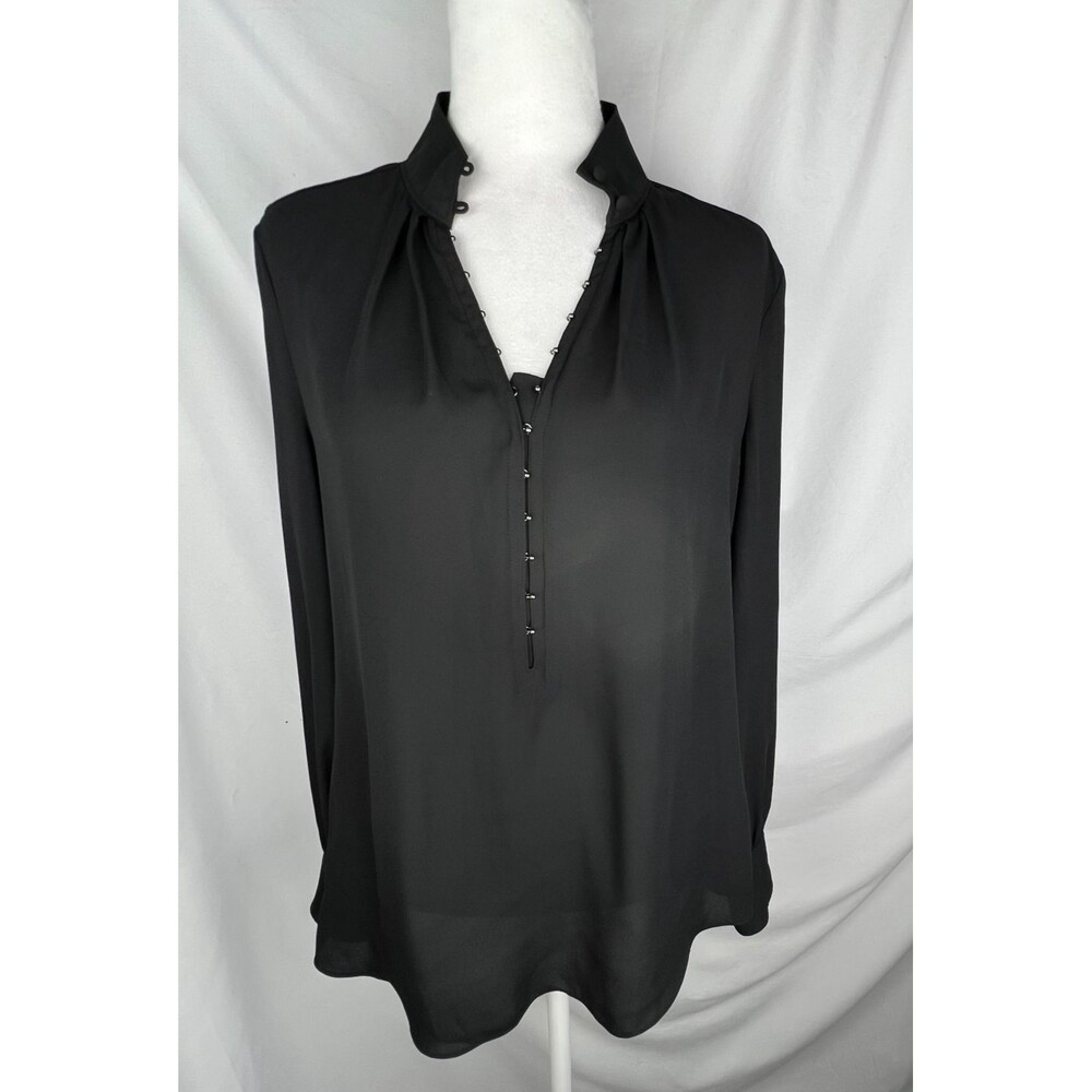 WHBM Women’s 6 Black Blouse Hook Eye High Neck Romantic Goth Victorian